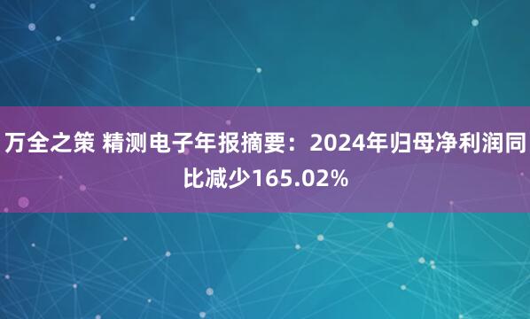 万全之策 精测电子年报摘要：2024年归母净利润同比减少165.02%